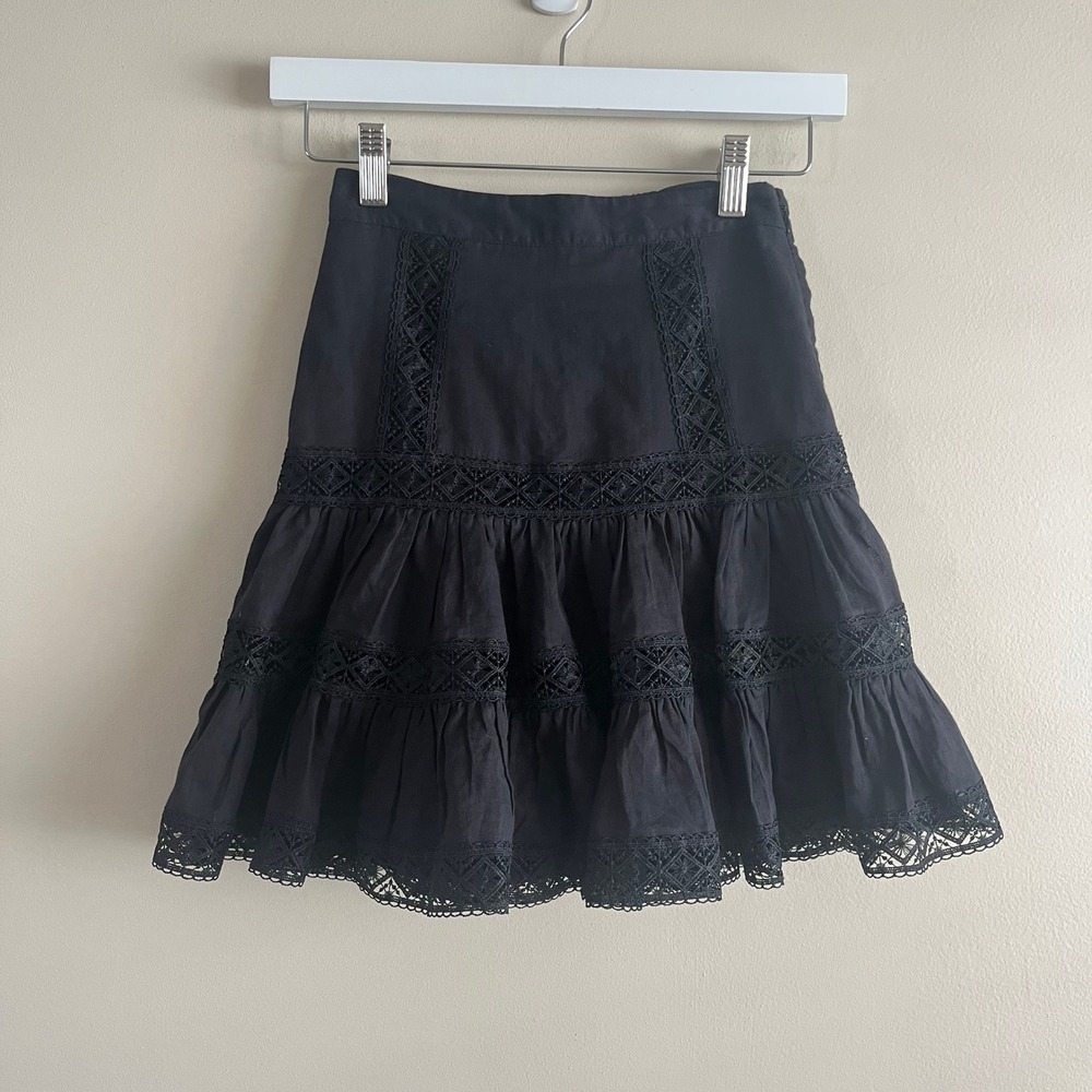 Charo Ruiz Ibiza Black Crochet Lace Tiered Mini‎ Skirt Size XS Boho Coquette